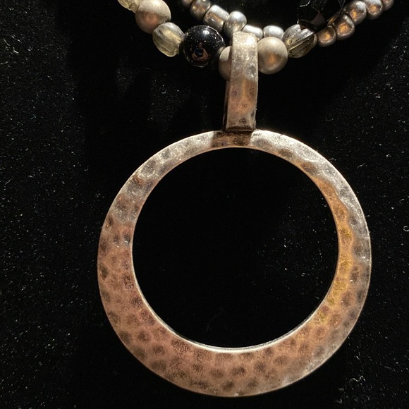 12” silver tone circle pendant on black and silver beaded multi strand.Beautiful - Picture 4 of 6